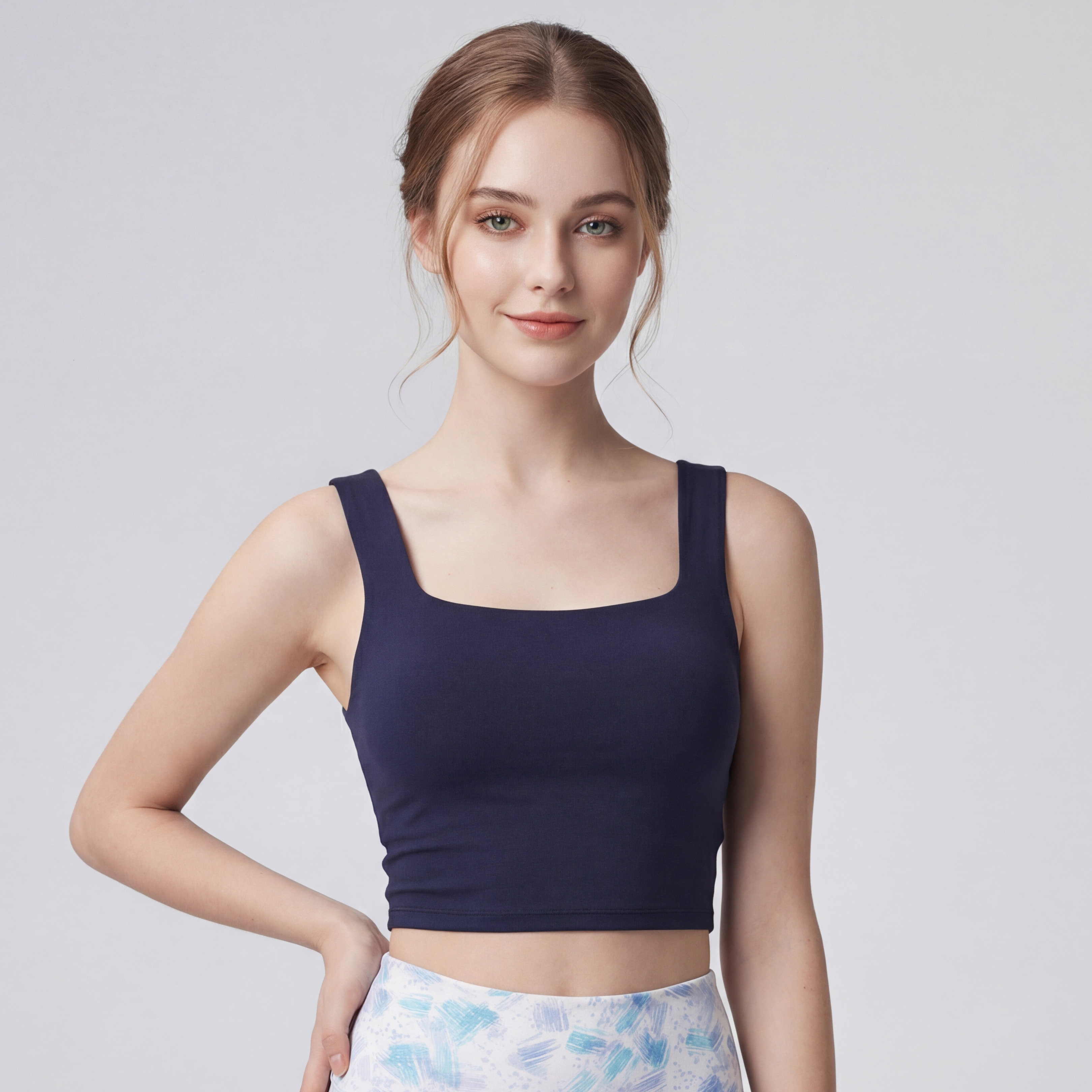 予約】スクエアネッククロップドタンク／ネイビー |イージーヨガ通販