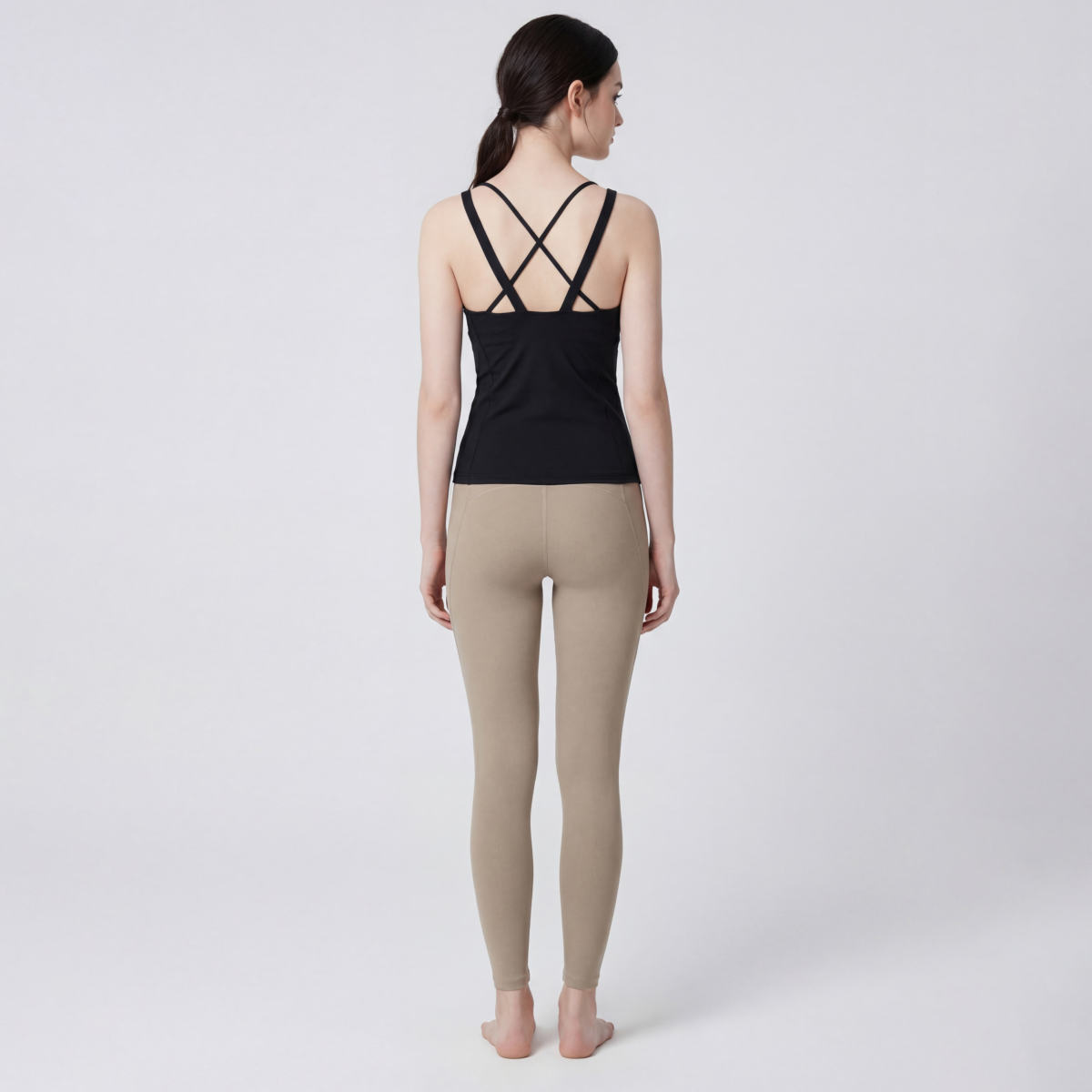 ミッドライズシェイピングクロップドパンツ／ブラウングレー |イージー