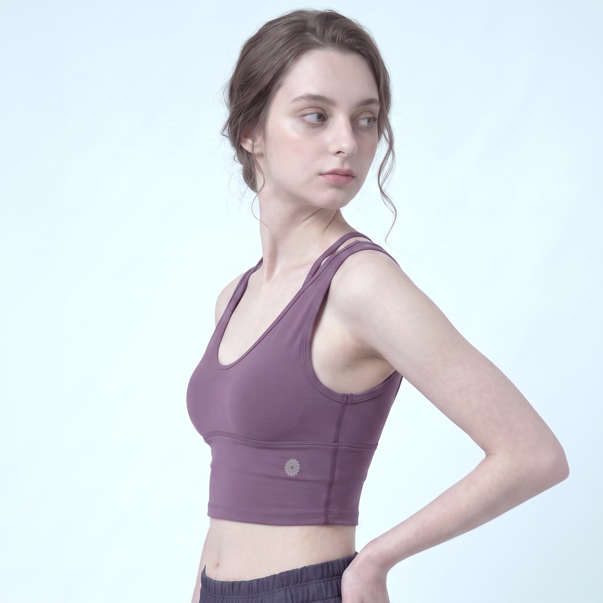 未使用★easyoga★イージーヨガ★トップス★タンク★バッククロス ベースバックシェイプクロップドタンク／ミディアムパープル |イージー
