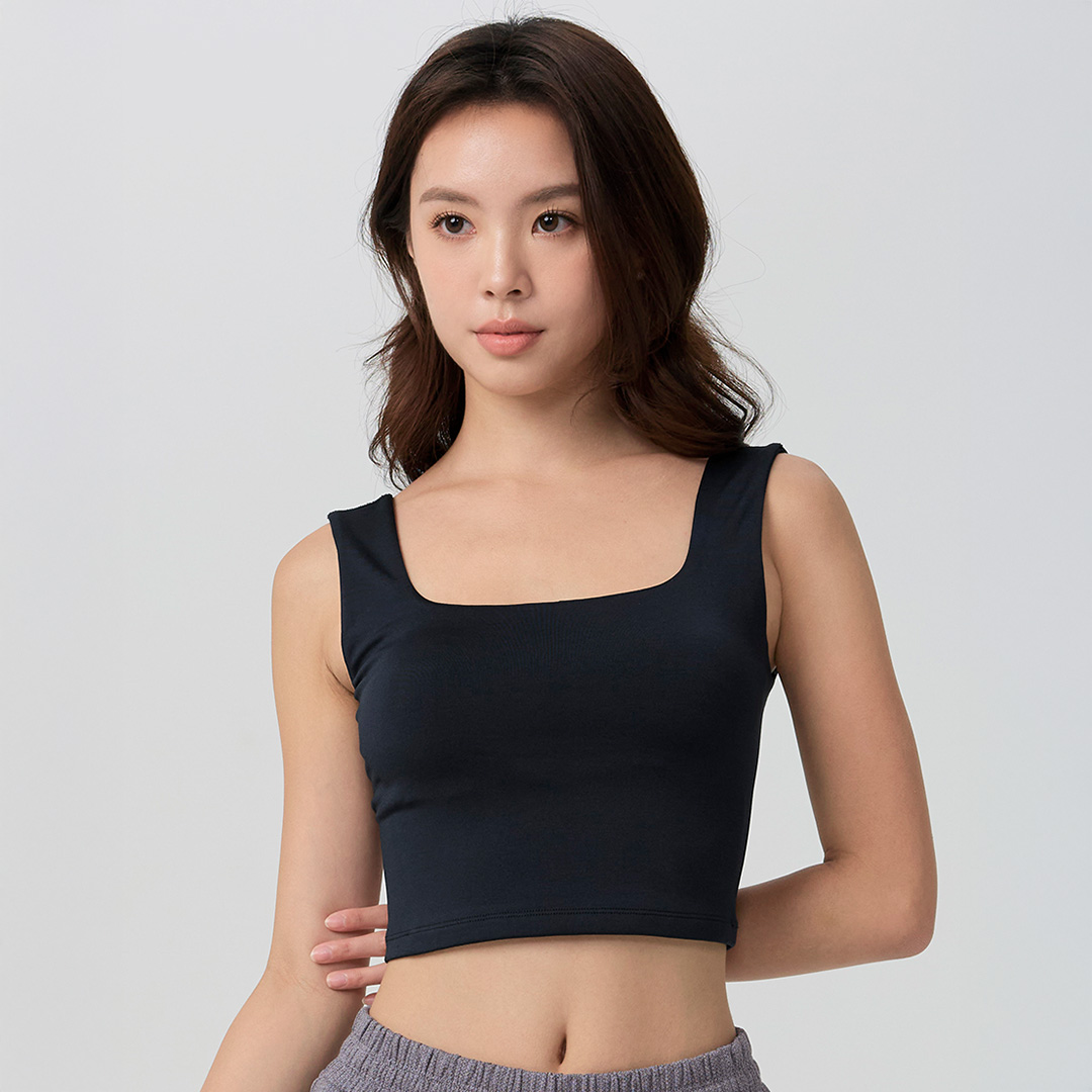 Uシェイプスムースクロップドタンク／ブラック |イージーヨガ通販