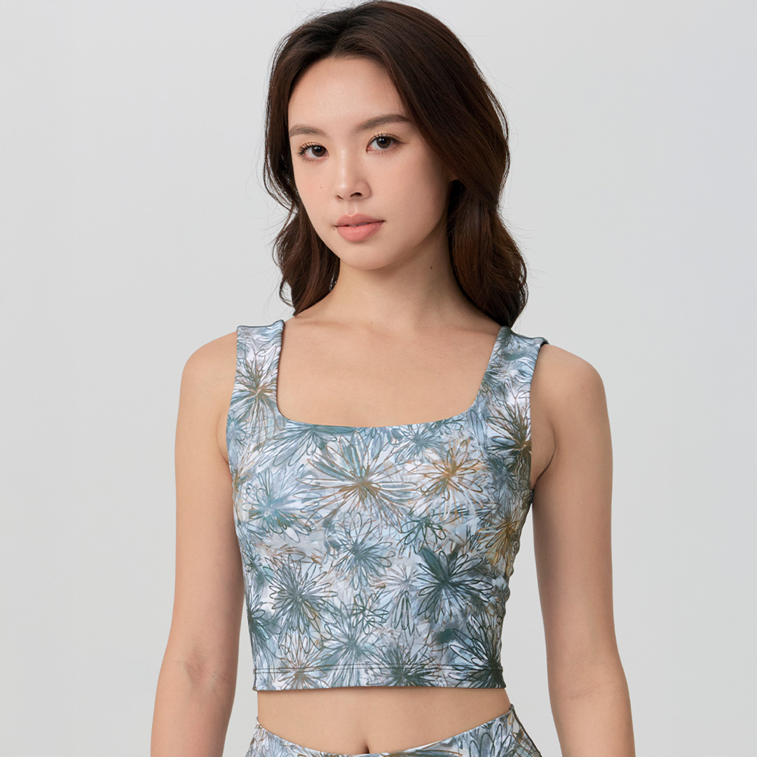 Uシェイプスムースクロップドタンク／フローラブルーグリーン