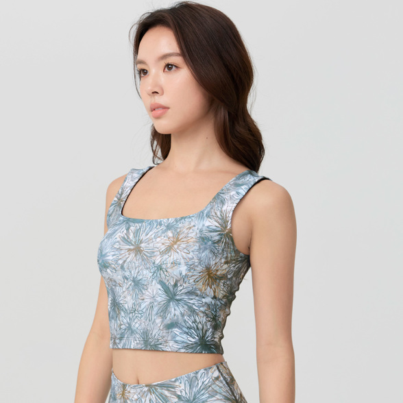 Uシェイプスムースクロップドタンク／フローラブルーグリーン