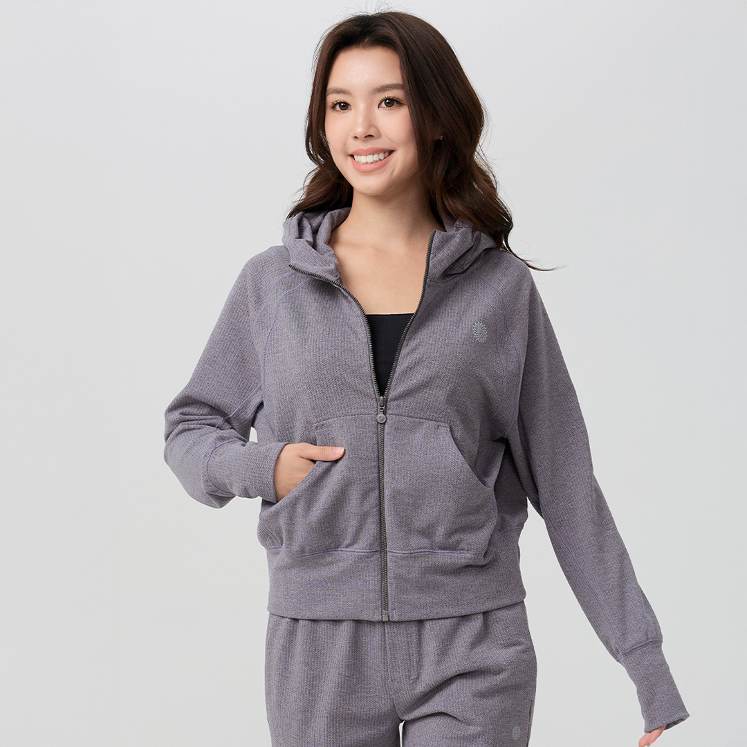 フリースフーディージャケット／ピンクグレー |イージーヨガ通販